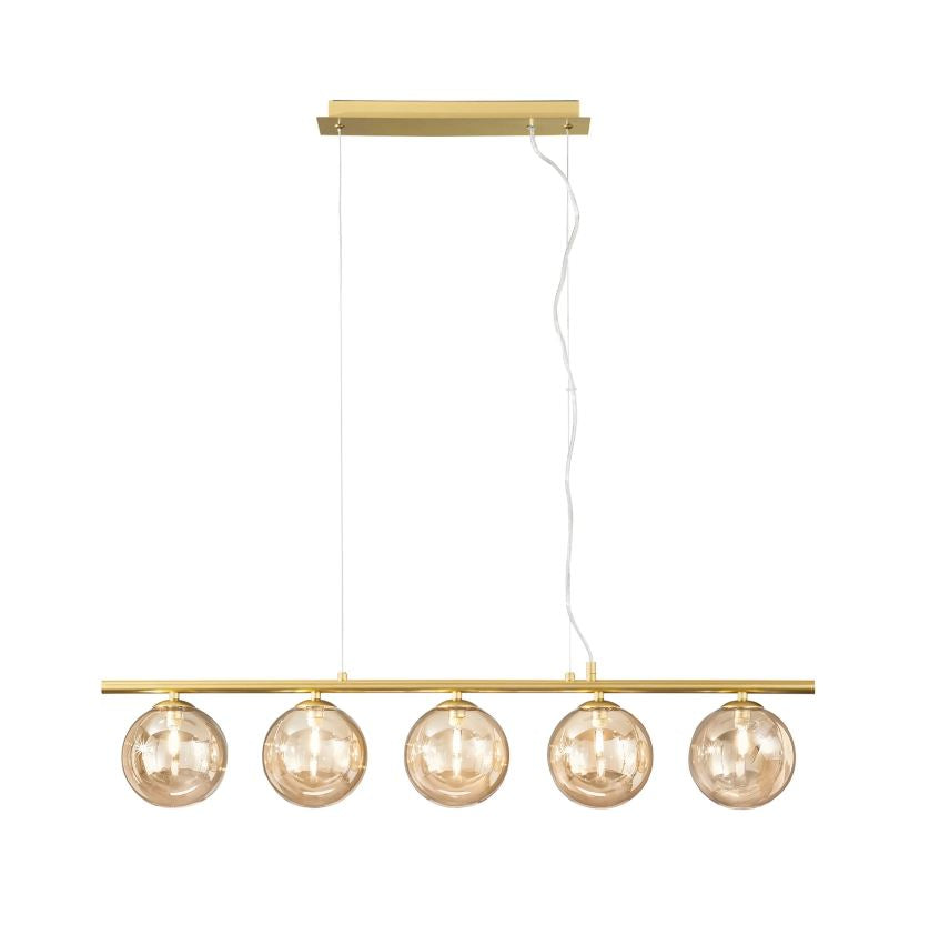 Sospensione 5 luci in metallo con sfere in vetro soffiato champagne o fumè 5XG9 non incl. MIELE Sospensione 5 luci in metallo con sfere in vetro soffiato champagne o fumè 5XG9 non incl. MIELE